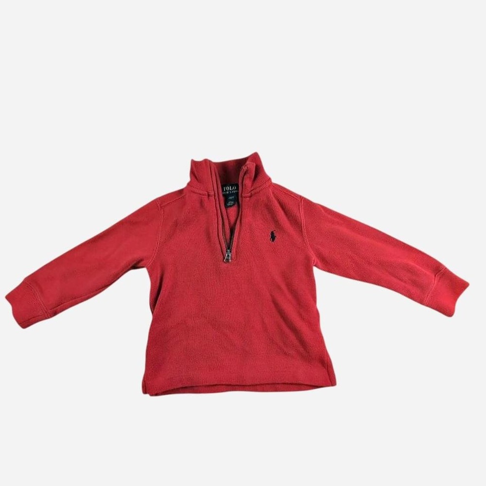 Polo Ralph Lauren Boys Red Quarter Zip Pullover Knit Sweater‎ Toddler Size 2T